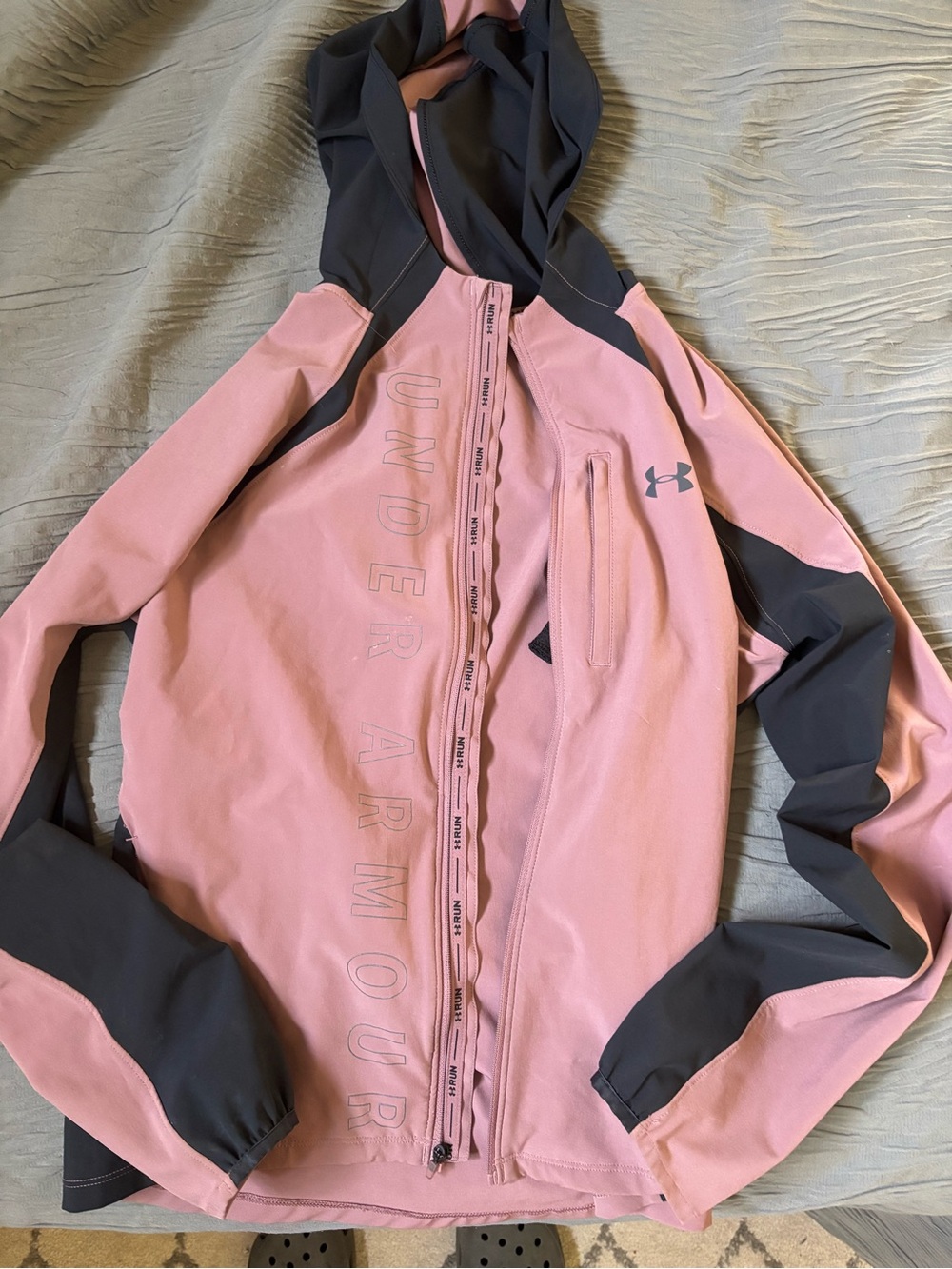 Under Armour Pink and Black Hooded Running Jacket